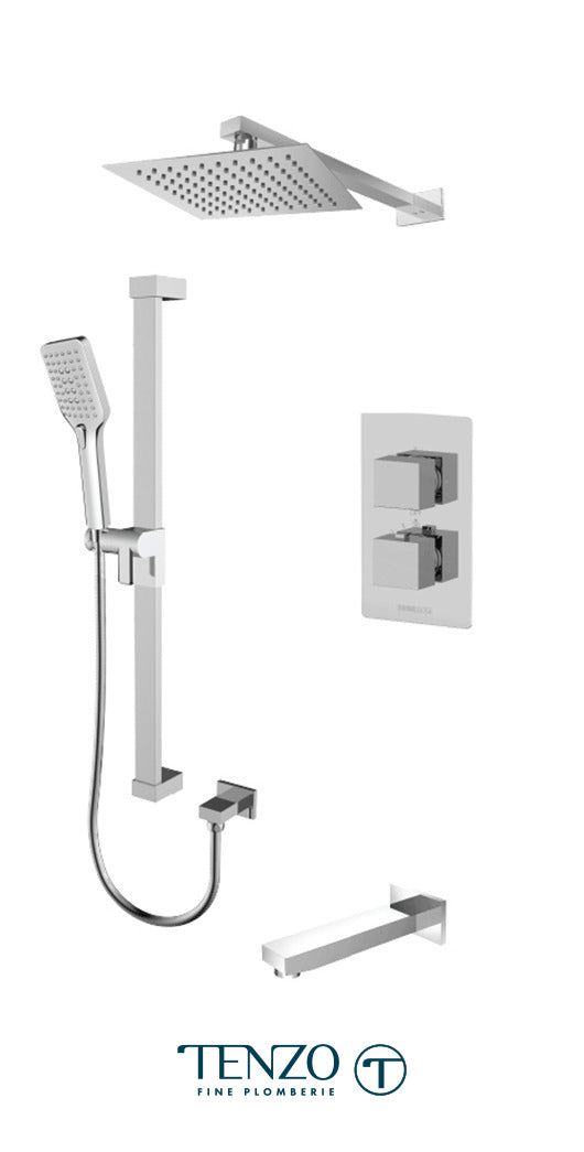 Tenzo - Slik Chrome Thermostatic T-box Shower Kit With 3 Functions