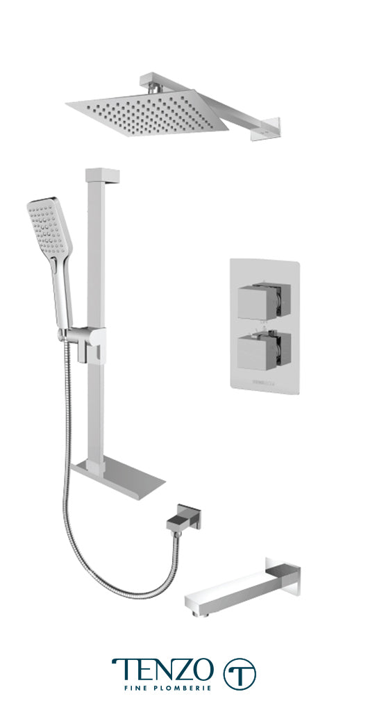 Tenzo - Slik Chrome Thermostatic T-box Shower Kit With 3 Functions