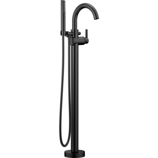 Delta TRINSIC Single Handle Floor Mount Tub Filler Trim with Hand Shower -Matte Black (Valves Sold Separately)