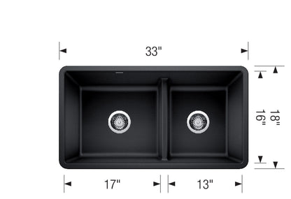 Blanco Silgranit Precis U 1¾ Low Divide 33" x 18" Kitchen Sink - Anthracite