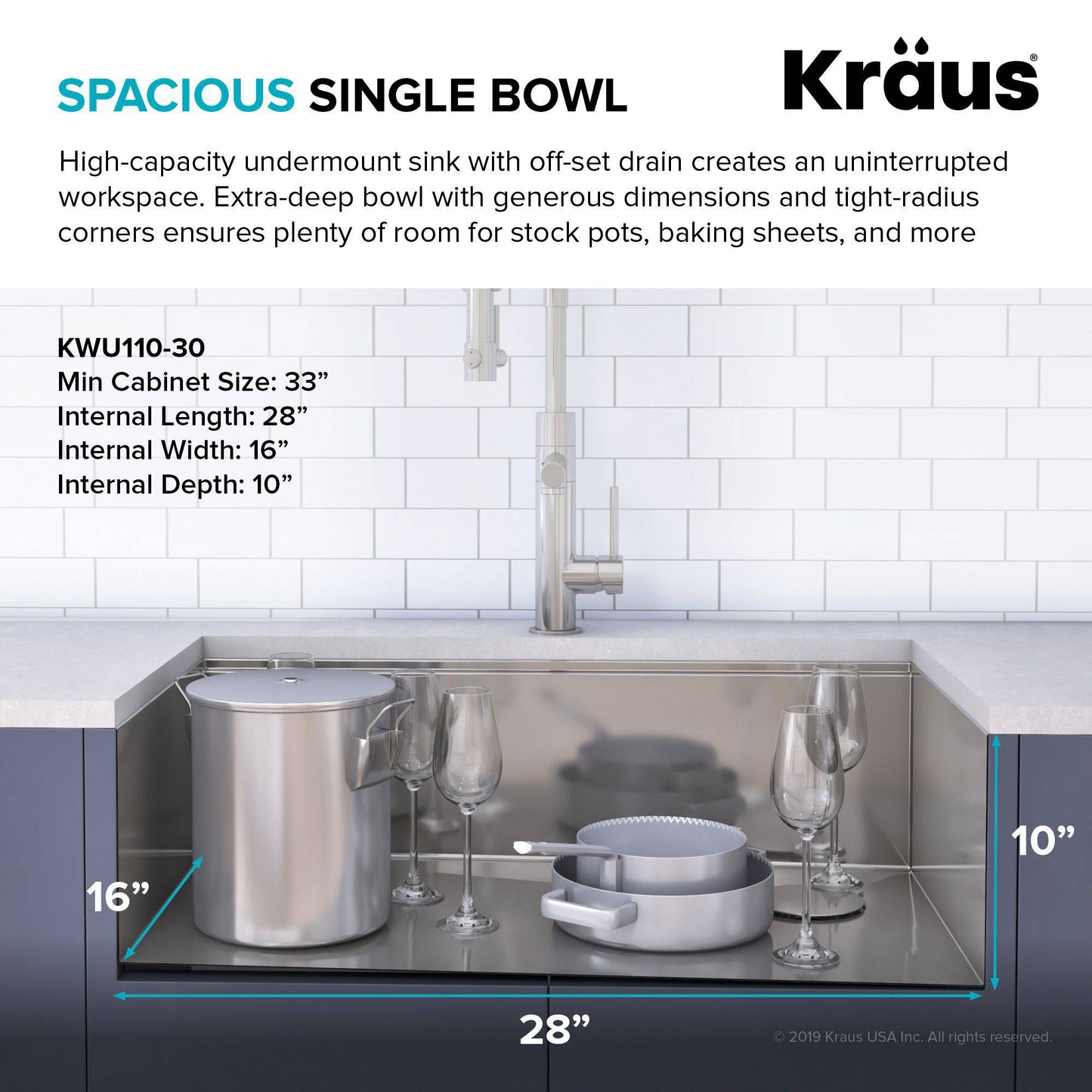 Kraus Kore Workstation 30" x 19" Undermount 16 Gauge Stainless Steel Single Bowl Kitchen Sink