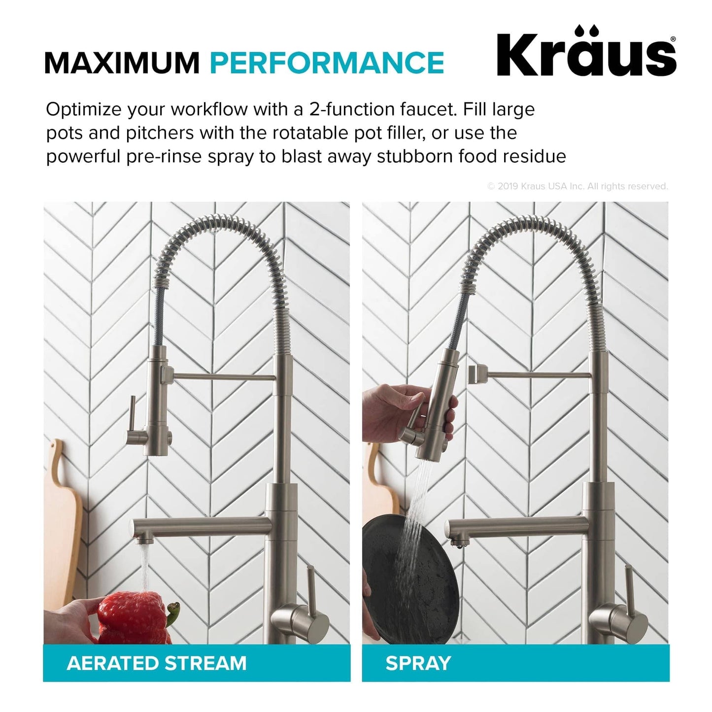 Kraus 24.75" Artec Pro Commercial Style Pre-Rinse Kitchen Faucet in Spot Free Stainless Steel