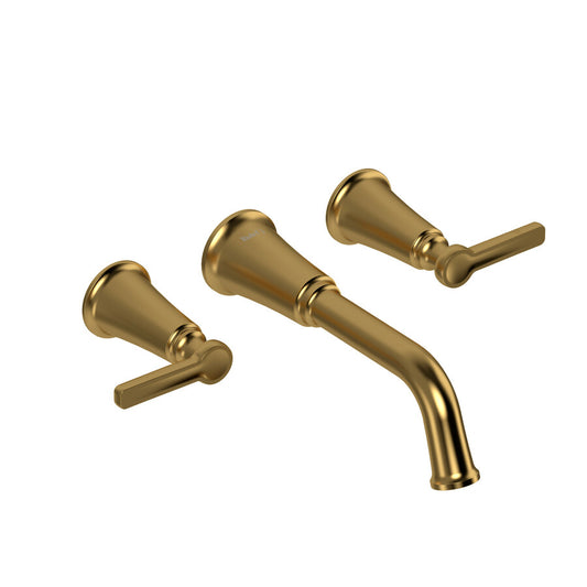 Riobel Momenti Wall Mount Bathroom Faucet- Brushed Gold With J-Shaped Handles