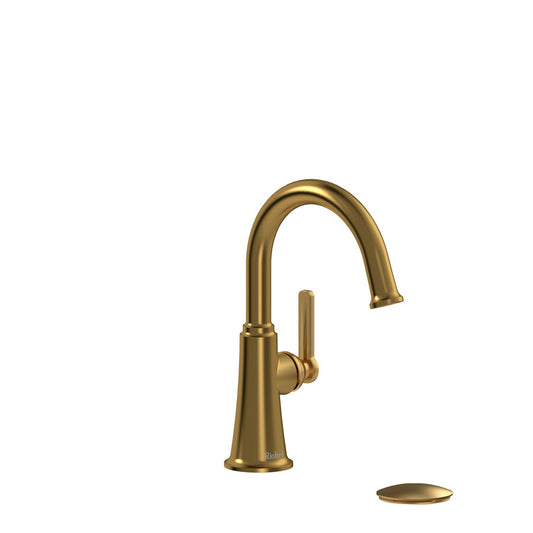 Robinet de salle de bains à poignée simple Riobel Momenti avec bec en C - Or brossé avec poignées en forme de J