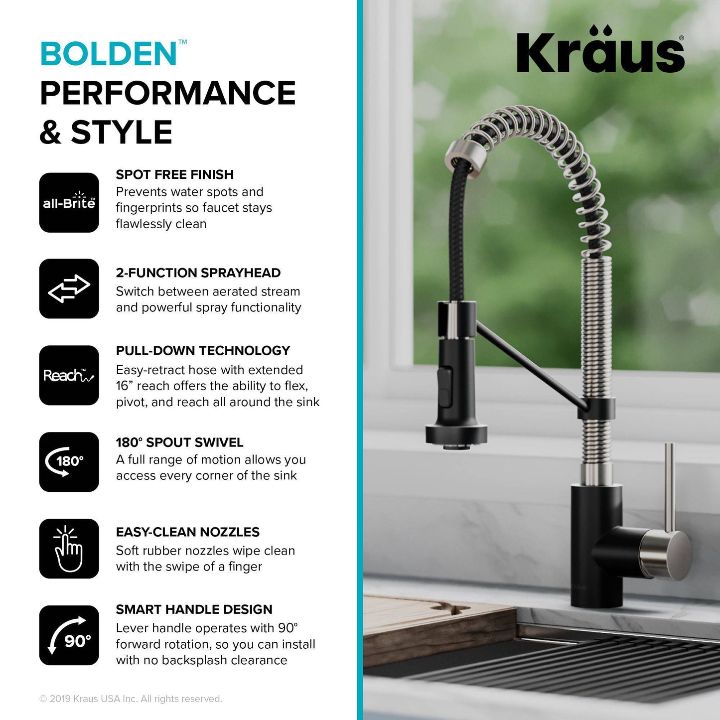 Kraus Bolden 18" Commercial Style Pull-Down Kitchen Faucet in Spot Free Stainless Steel/Chrome