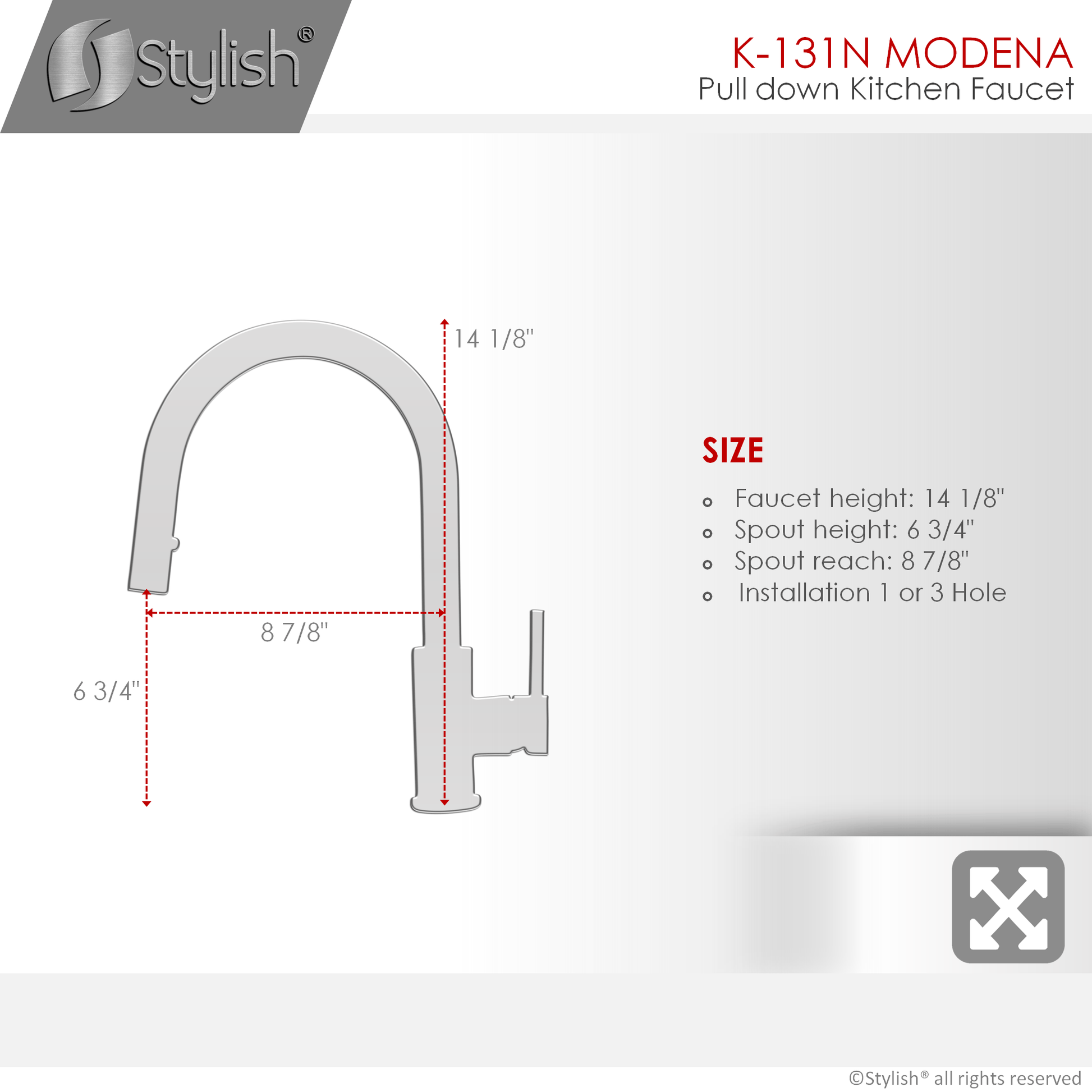 Stylish Modena 14" Kitchen Faucet Single Handle Pull Down Dual Mode Stainless Steel Matte Black Finish K-131N - Renoz