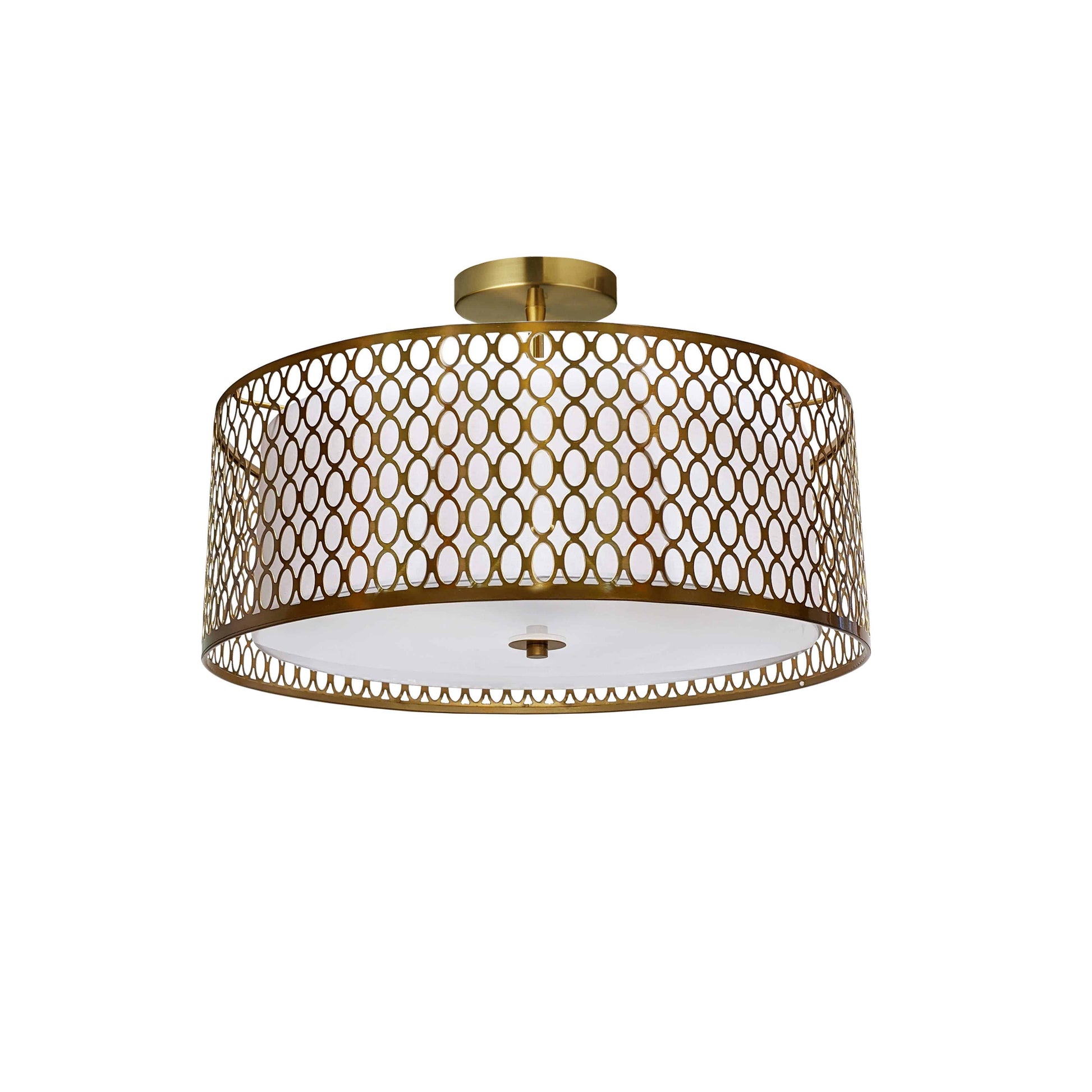 Dainolite 3 Light Aged Brass Semi-Flush Mount with White Shade and Laser Cut Outer - Renoz