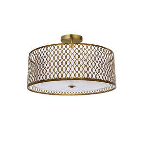 Dainolite 3 Light Aged Brass Semi-Flush Mount with White Shade and Laser Cut Outer - Renoz