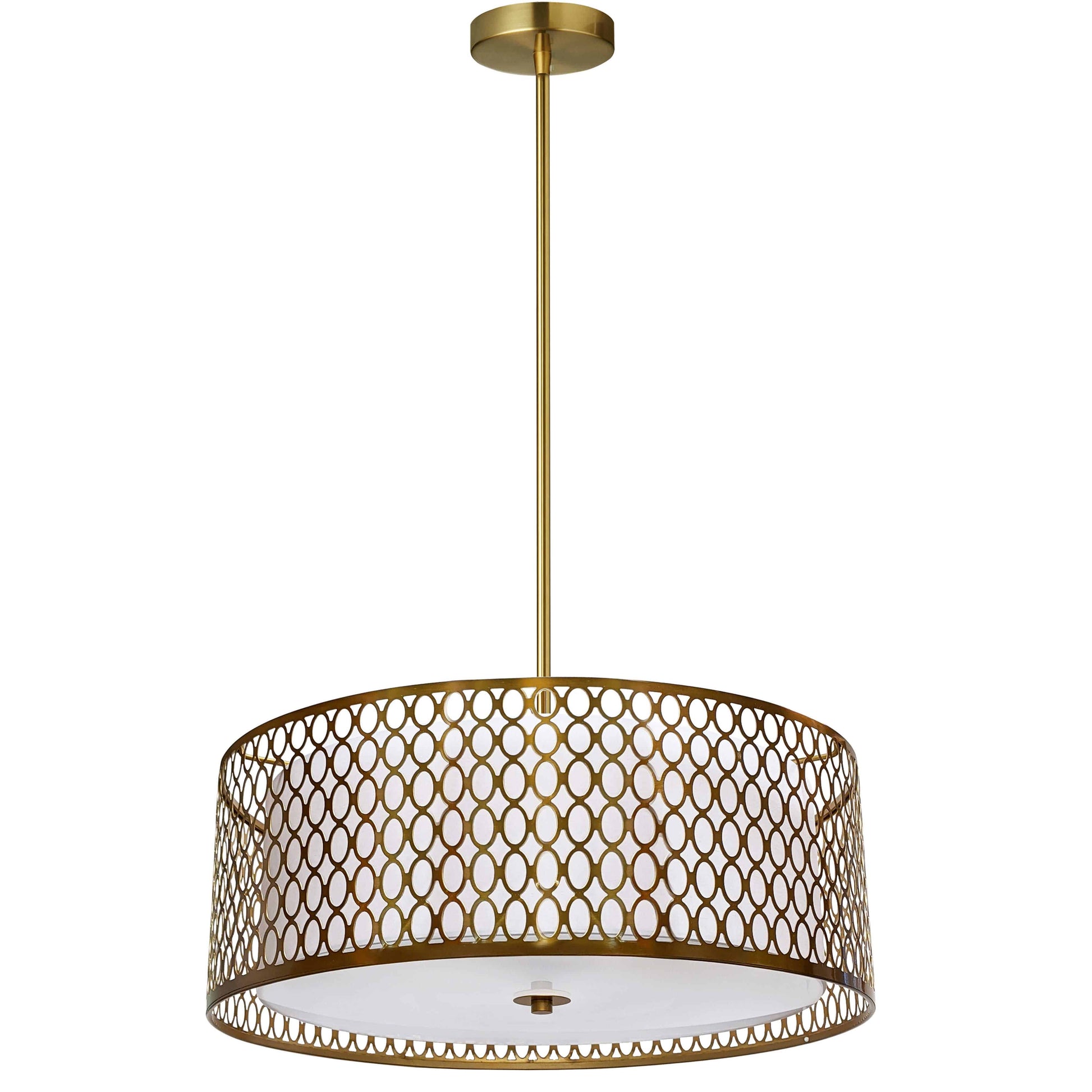 Dainolite 3 Light Aged Brass Pendant with White Shade and Laser Cut Outer. - Renoz