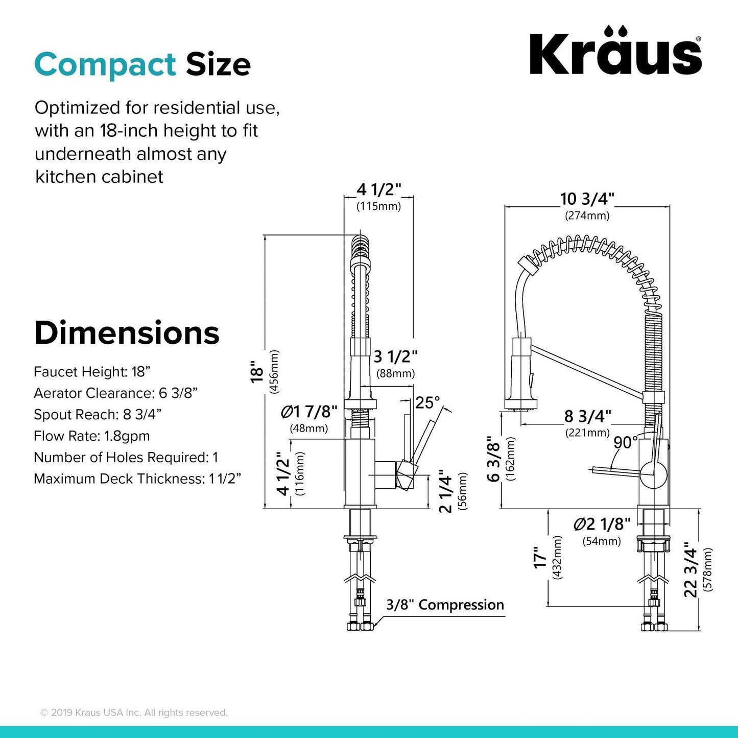 Kraus Bolden 18" Commercial Style Pull-Down Kitchen Faucet in Stainless Steel/Matte Black