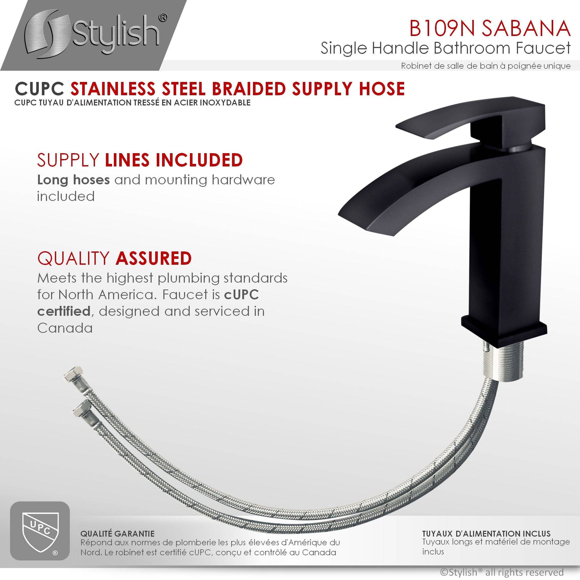 Stylish Sabana Single Handle 7" Bathroom Faucet for Single Hole Brass Basin Mixer Tap, Matte Black Finish B-109N - Renoz