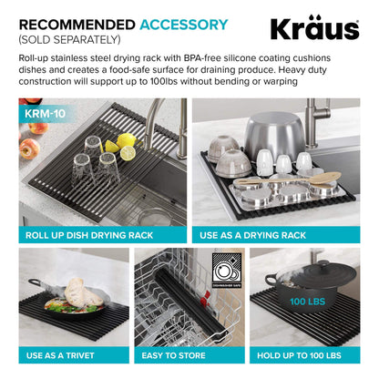 Kraus Kore Workstation 31.25" x 20.5 Drop-In Single Bowl Stainless Steel Kitchen Sink with Accessories