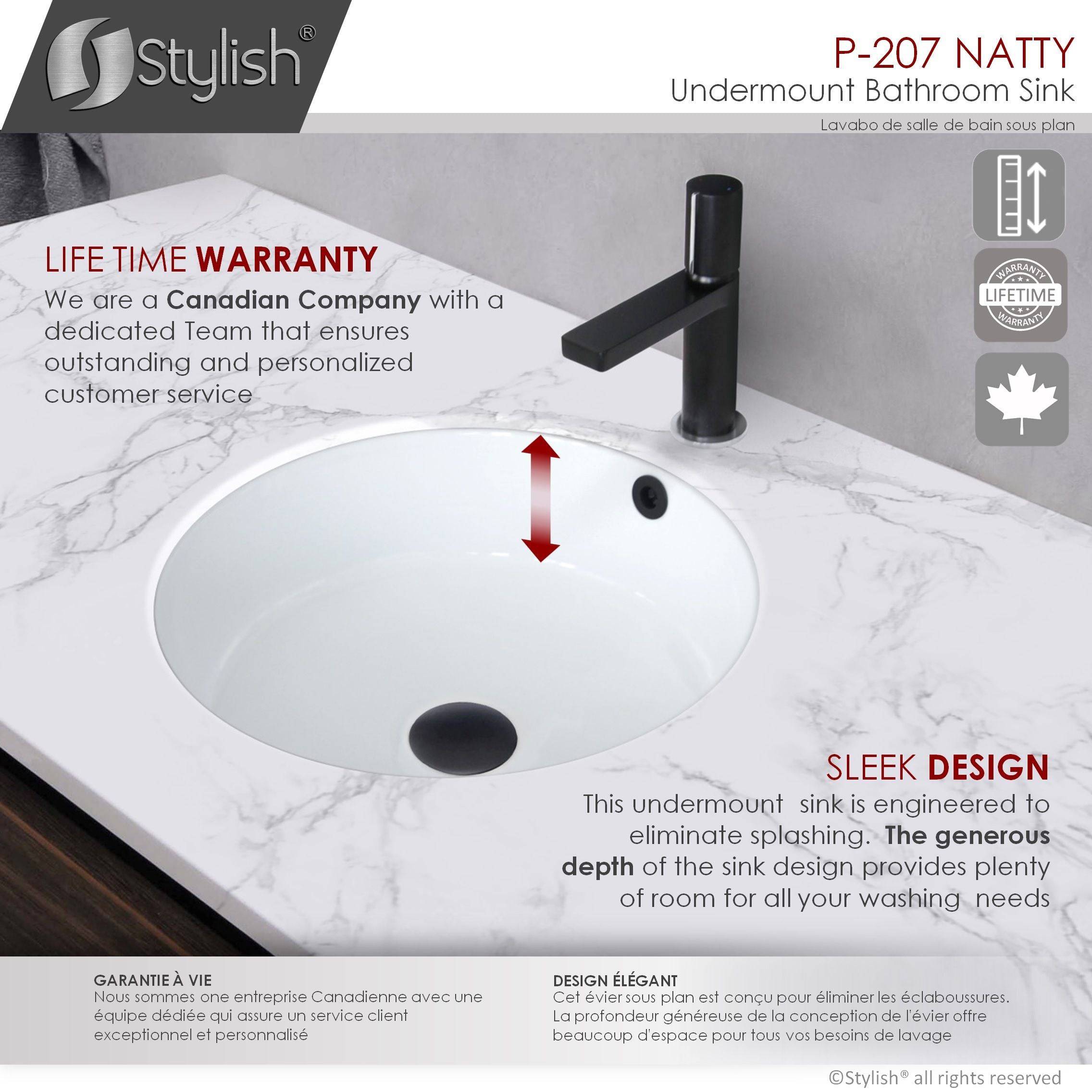 stylish natty 16" x 16" round undermount ceramic bathroom sink
