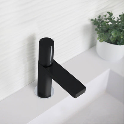 Stylish Riela 7" Single Handle Modern Bathroom Basin Faucet in Matte Black with Chrome accents Finish B-104N - Renoz