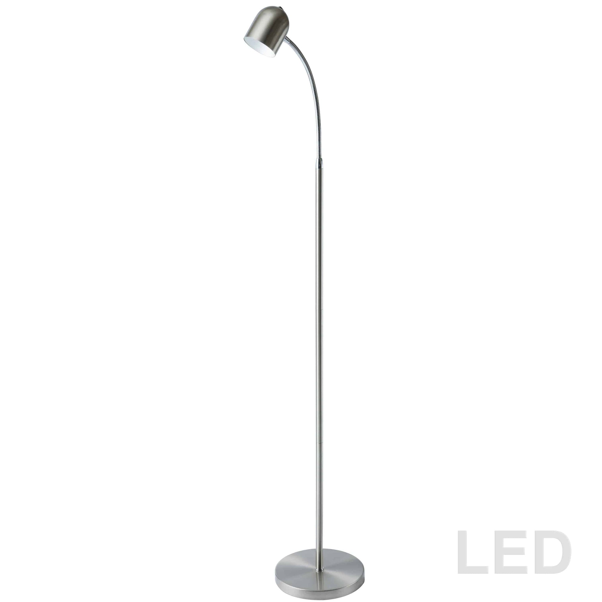 Dainolite 5 Watt LED Floor Lamp, Satin Chrome Finish - Renoz