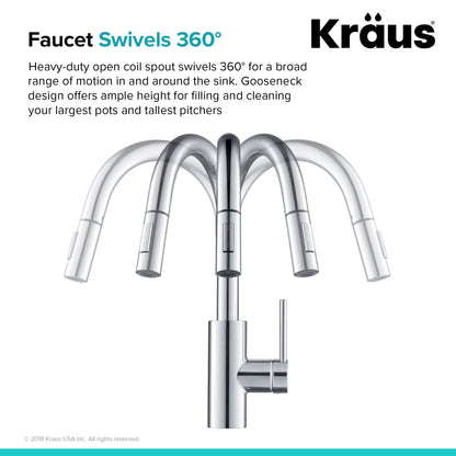 Kraus Oletto 15.75" Single Handle Pull-Down Kitchen Faucet in Chrome