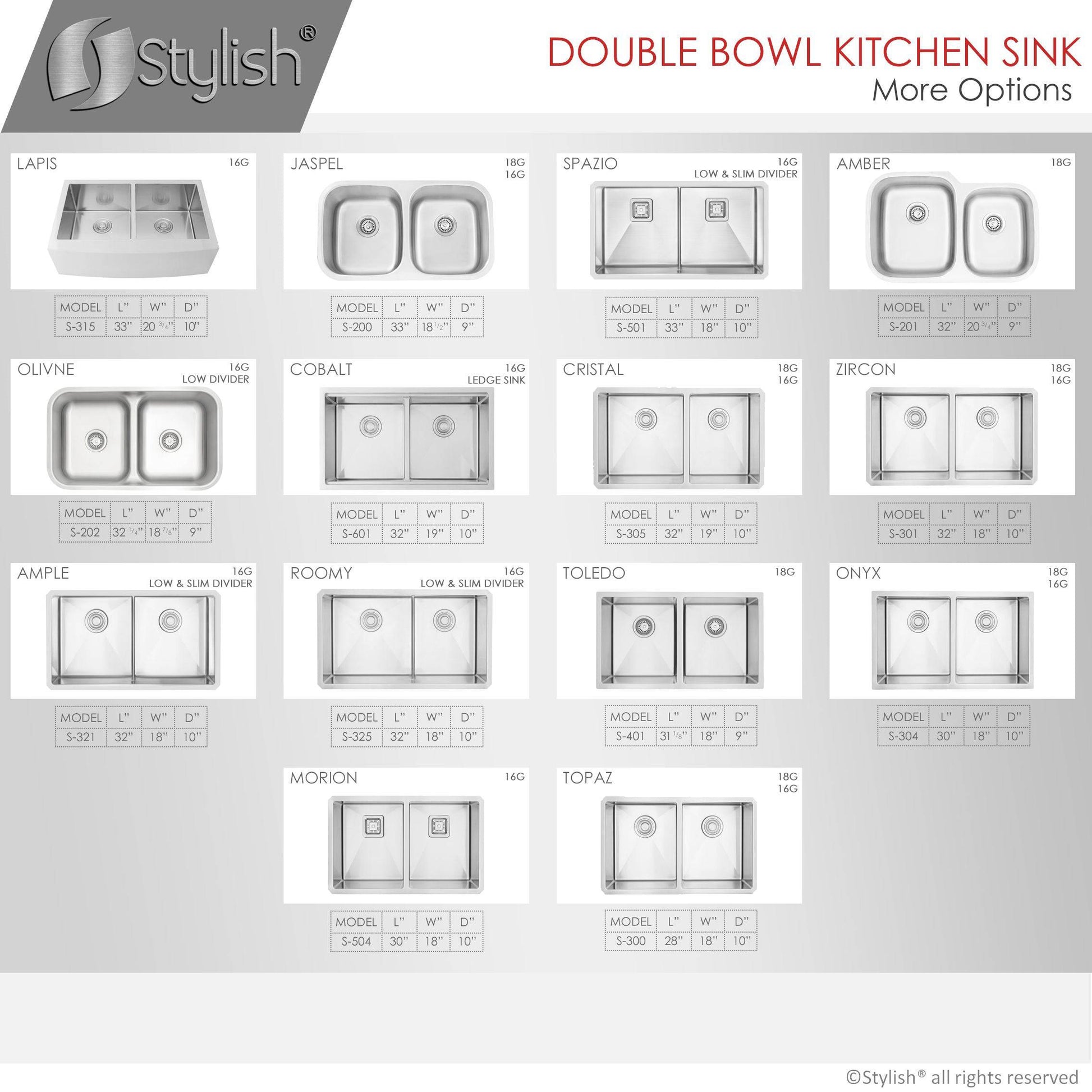 Stylish Zircon 32" x 18" Double Bowl Undermount Stainless Steel Kitchen Sink S-301XG - Renoz