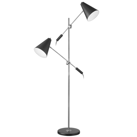 Dainolite 2 Light Floor Lamp, Polished Chrome/Matte Black Finish - Renoz