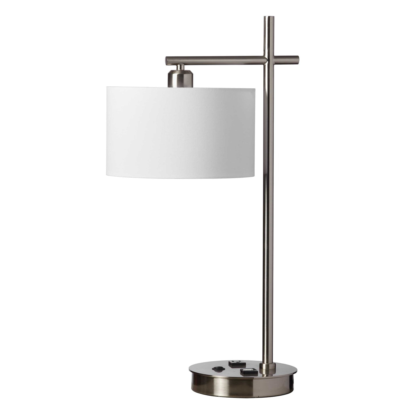 Dainolite 1 Light Incandescent Table Lamp with USB Port and Receptacle, Satin Chrome Finish - Renoz