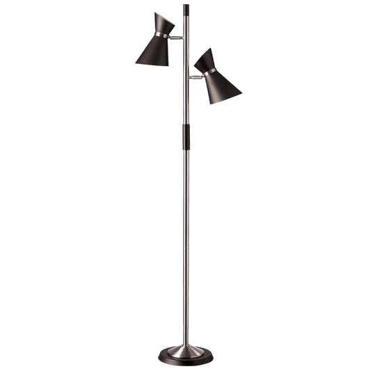 Dainolite 2 Light Floor Lamp, Matte Black/Polished Chrome - Renoz