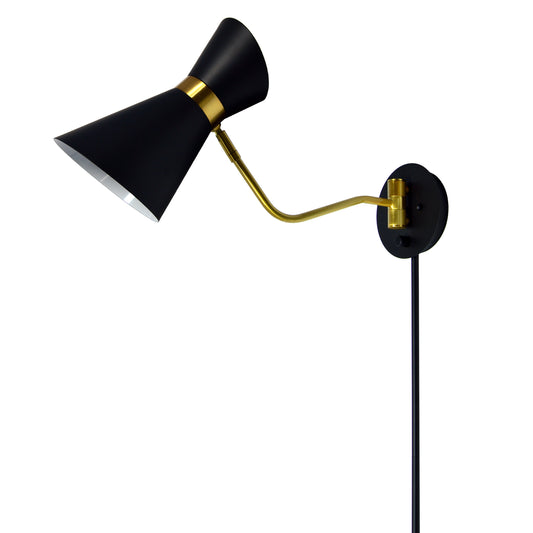 Dainolite 1 Light Swing Arm Lamp, Black/Vintage Bronze Finish - Renoz