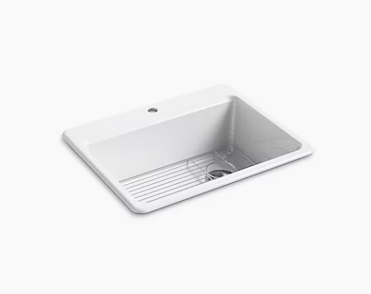 Kohler Riverby 27" X 22" X 9-5/8" Top-Mount Single-Bowl Kitchen Sink With Bottom Sink Rack And Single Faucet Hole - White