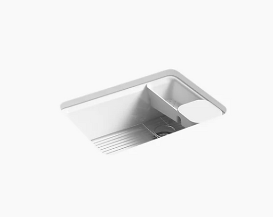Kohler Riverby 27" X 22" X 9-5/8" Undermount Single-Bowl Workstation Kitchen Sink With Accessories And 5 Oversized Faucet Holes - White