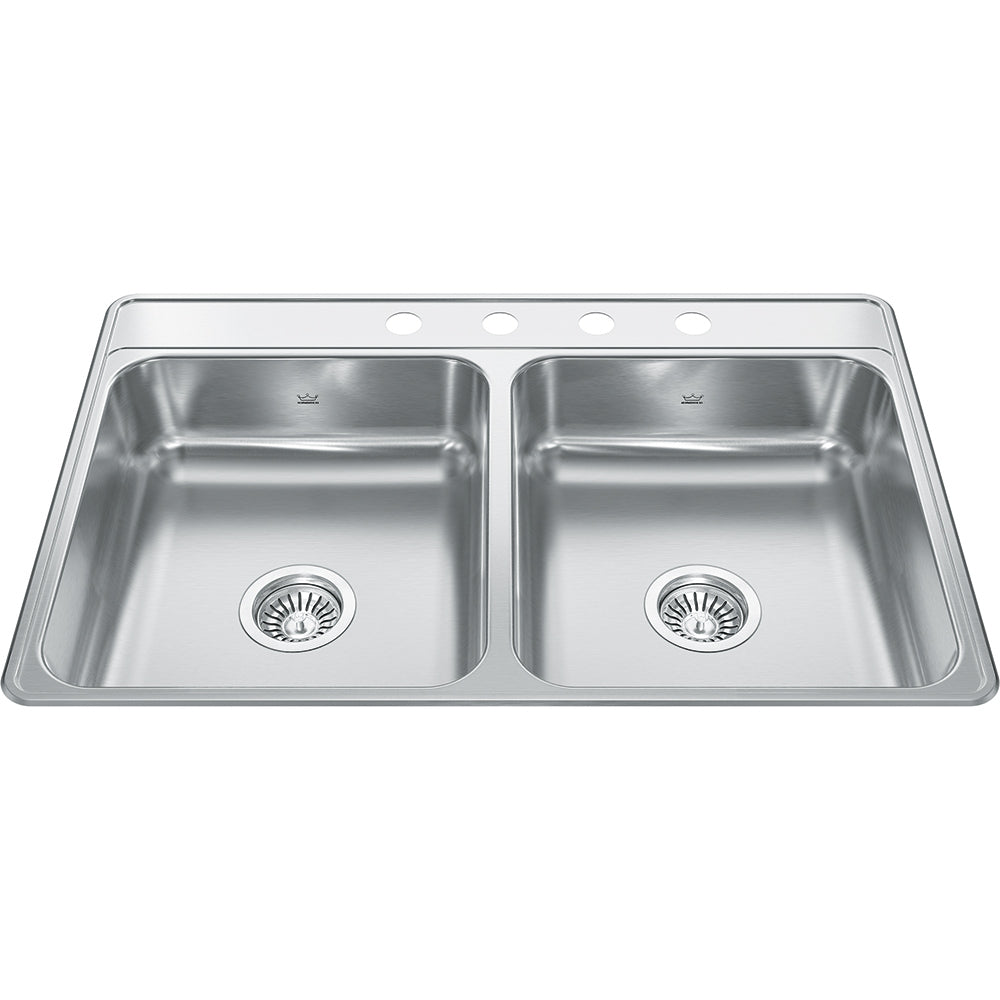 Kindred Creemore 33" x 22" Drop In Double Bowl 4-Hole Stainless Steel Kitchen Sink