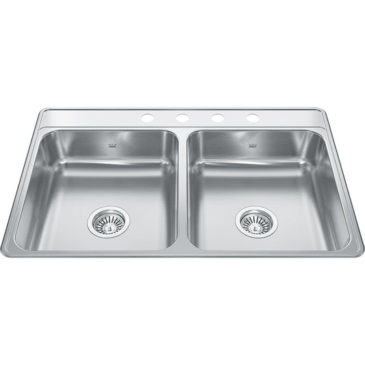 Kindred Creemore 33" x 22" Drop In Double Bowl 4-Hole Stainless Steel Kitchen Sink
