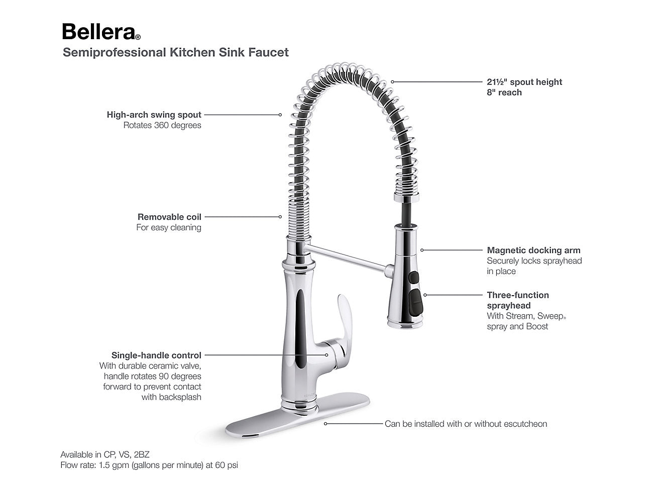 Kohler Bellera Single Handle Semi Professional Kitchen Sink Faucet 29106