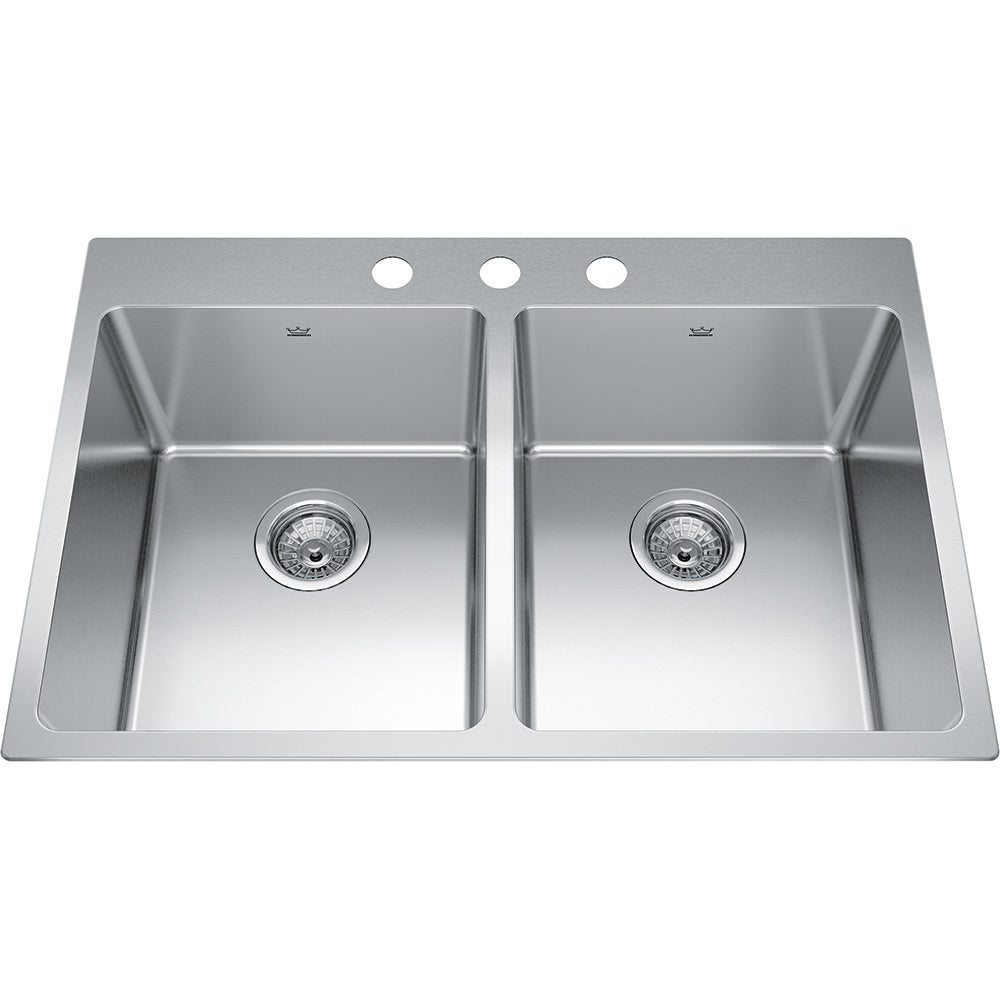 Kindred Brookmore 30.87" x 20.87" Drop in Double Bowl 3-Hole Stainless Steel Kitchen Sink
