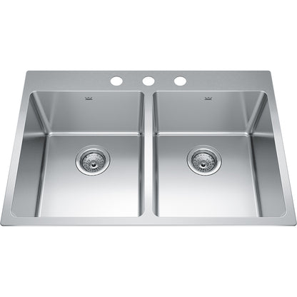 Kindred Brookmore 30.87" x 20.87" Drop in Double Bowl 3-Hole Stainless Steel Kitchen Sink