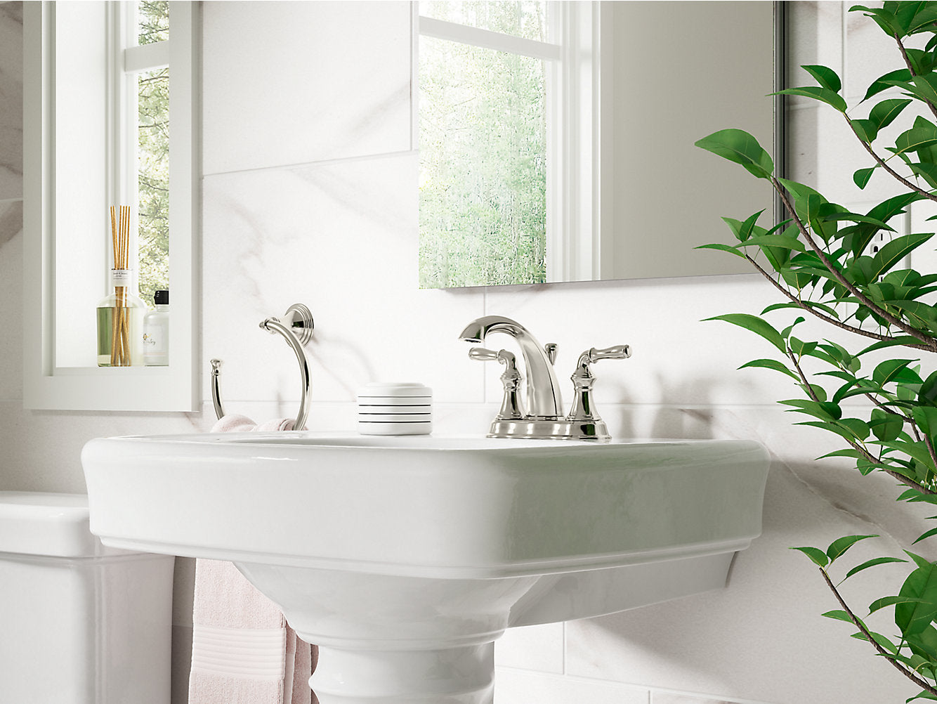 Kohler Devonshire Centerset Bathroom Sink Faucet - Vibrant Brushed Nickel