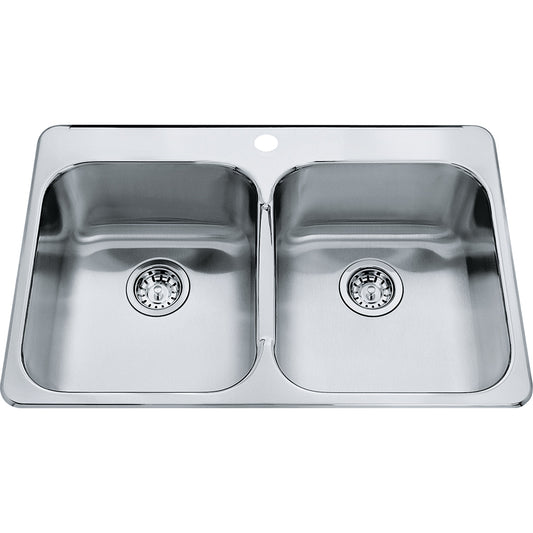 Kindred Steel Queen 31.25" x 20.5" Stainless Steel Double Bowl Single Hole 20 Gauge Kitchen Sink