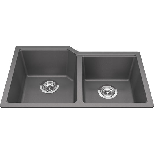 Kindred Granite 30.68" x 19.68" Undermount Double Bowl Kitchen Sink Shadow Grey
