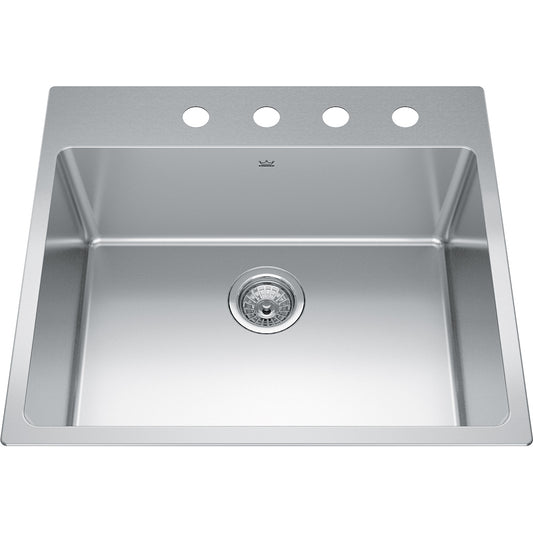 Kindred Brookmore 25" x 22" Drop-In Single Bowl with 4 Faucet Holes Kitchen Sink Satin