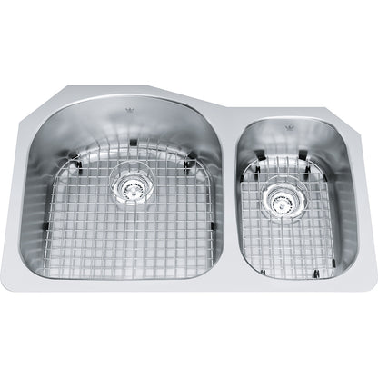 Kindred 31.5" x 20.62" Double Bowl Undermount Sink With Bottom Grind and Waste Fittings Stainless Steel