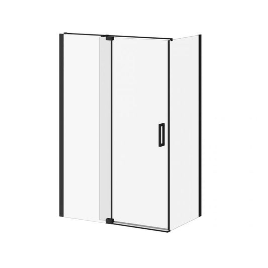 Porte de douche pivotante Kalia DISTINK 54" x 77" avec panneau de retour 32" verre transparent - noir mat
