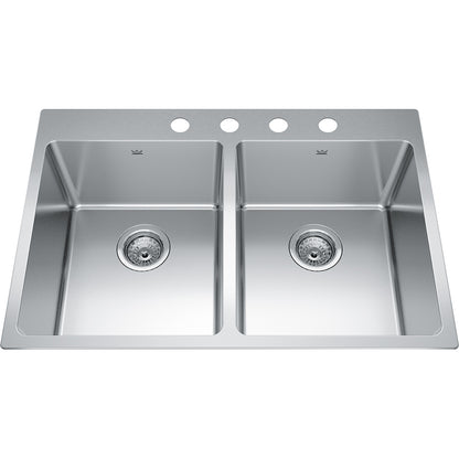 Kindred Brookmore 30.87" x 20.87" Drop in Double Bowl 4-Hole Stainless Steel Kitchen Sink