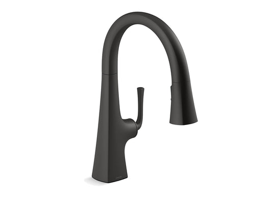 Kohler Robinet d'évier de cuisine à tirette Graze avec tête de pulvérisation à trois fonctions - Noir mat