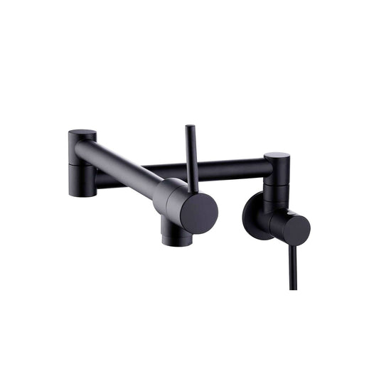 Stylish ANTI Stainless Steel Wall Mount Pot Filler Folding Stretchable with Single Hole Two Handles - Matte Black Finish K-145N