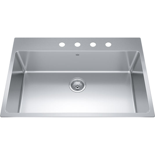 Kindred Brookmore 32.87" x 22" Drop in Single Bowl 4-Hole Stainless Steel Kitchen Sink
