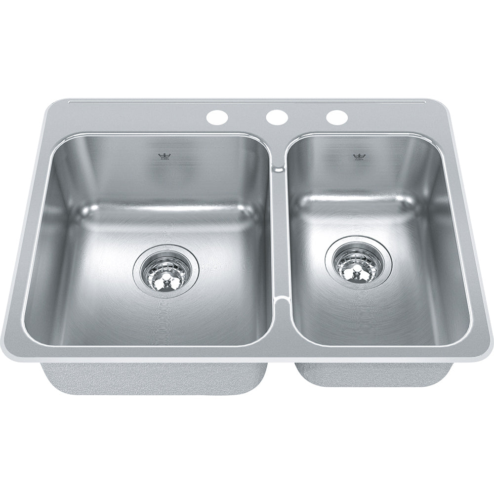 Kindred 27.25" x 20.56" 3-hole Double Bowl Drop-in Kitchen Sink Stainless Steel