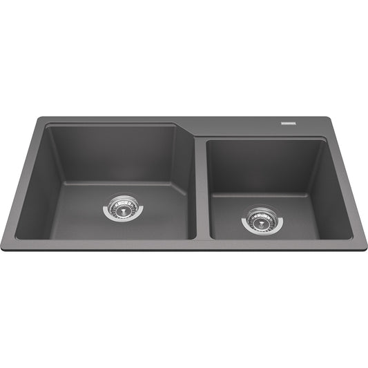 Kindred Granite 34" x 19.68" Drop-in Double Bowl Kitchen Sink Shadow Grey