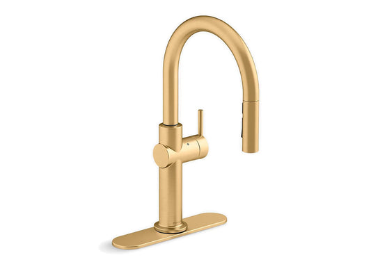 Kohler Crue 17" Contemporary Kitchen Faucet With Kohler Konnect And Voice Activated Technology- Vibrant Brushed Brass - Renoz