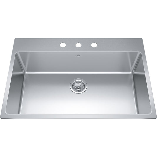 Kindred Brookmore 32.87" x 22" Drop in Single Bowl 3 Faucet Hole Stainless Steel Kitchen Sink