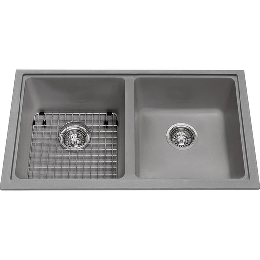 Kindred Granite 31.56" x 18.12" Undermount Double Sink Shadow Grey Includes Grid