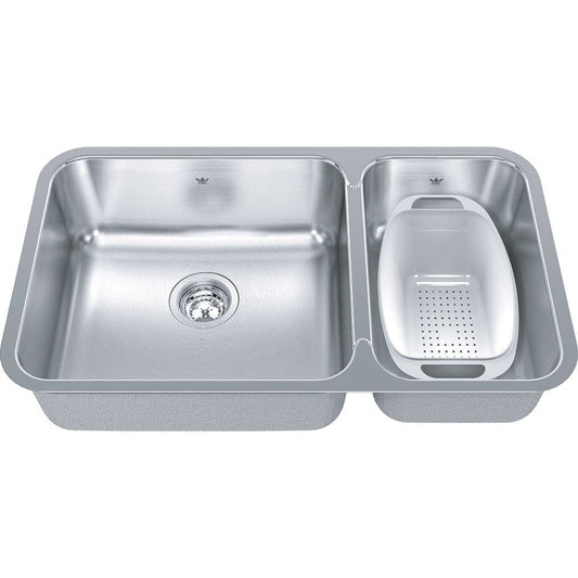 Kindred Steel Queen 30.87" x 17.75" Double Bowl Undermount Kitchen Sink No Hole 20 Gauge Stainless Steel Satin