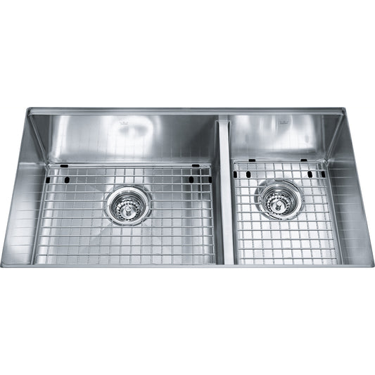 Kindred 32" x 18" Double Bowl Undermount Sink With Bottom Grid 18 Gauge Stainless Steel