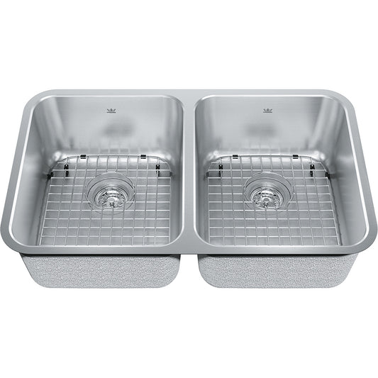 Kindred 30.87" x 17.75" Double Bowl Undermount Sink With Bottom Grid and Waste Fittings Stainless Steel